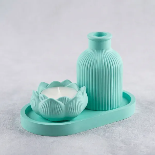 Green_Concrete_Tray_And_Ribbed_Vase_With_Lotus_Jar_Candle