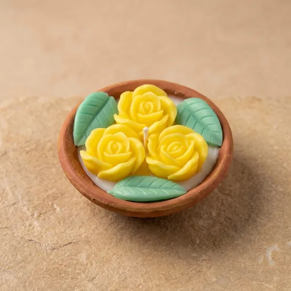 Terracotta_Bowl_Candleyellow_Rose_Flower