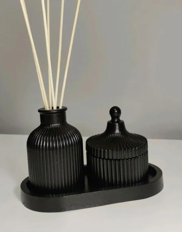 Black_Concrete_Ribbed_Jars,_Trays,Tray_And_Ribbed_Vase