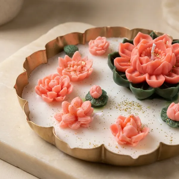 5.5In_Metal_Urli_Candle_With_Coral_Lotus_Decor