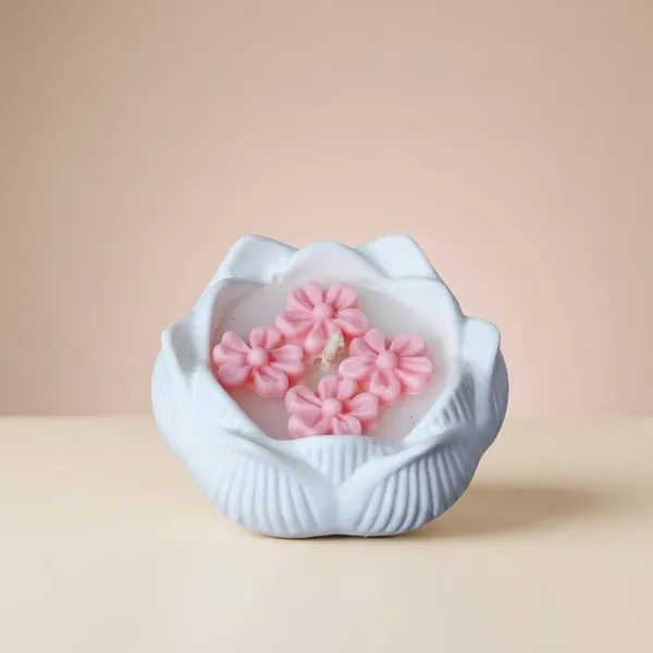 White_Concrete_Lotus_Jar_With_Pink_Flower
