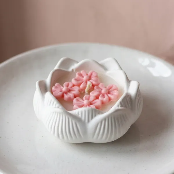White_Concrete_Lotus_Jar_With_Pink_Flower