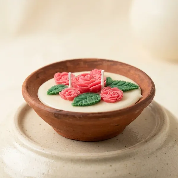 Terracotta_Bowl_Rose_And_Daisy_Candle