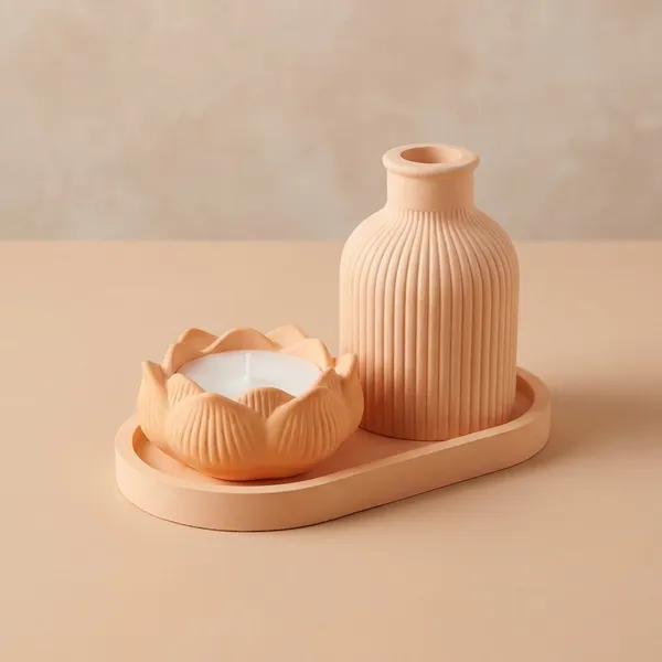 Orange_Concrete_Tray_And_Ribbed_Vase_With_Lotus_Jar_Candle