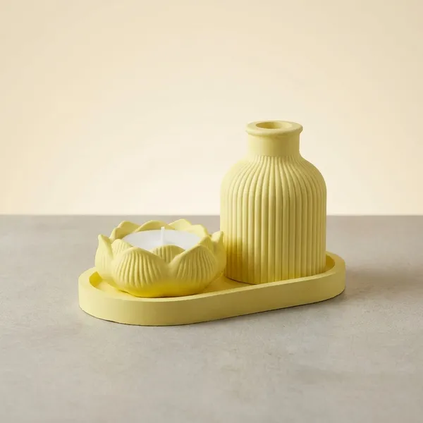 Yellow_Concrete_Tray_And_Ribbed_Vase_With_Lotus_Jar_Candle
