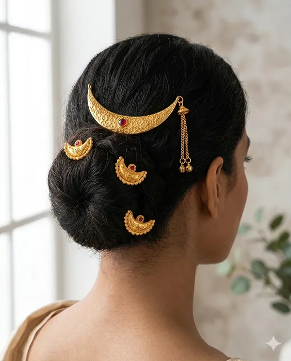 Gold_Plated_Chandra_Khopa_Hair_Pins_Combo_of_4_for_Women_Traditional_Juda_Bun_Accessories_Bridal_Wedding_Ethnic_Hairstyle_Jewelry_Stylish_Hair_Clips_Festive_Party_Wear_Elegant_Design