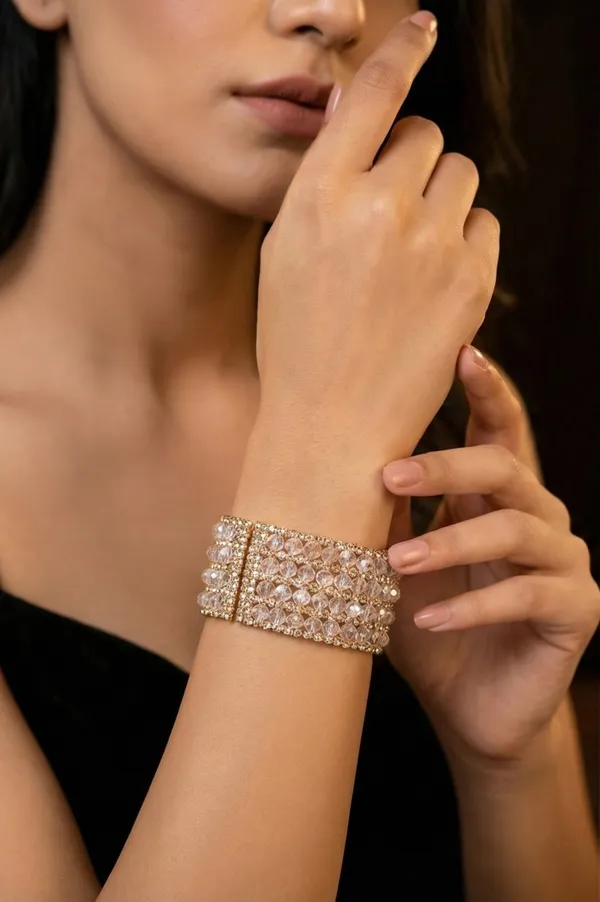 Rose_Gold_Plated_AD_Diamond_and_Crystal_Stone_Adjustable_Kada_Bracelet_for_Women_Bridal_Wedding_Party_Wear_Elegant_Cuff_Bangle_Sparkling_American_D.iamond_Fashion_Jewelry_Accessories_Gift