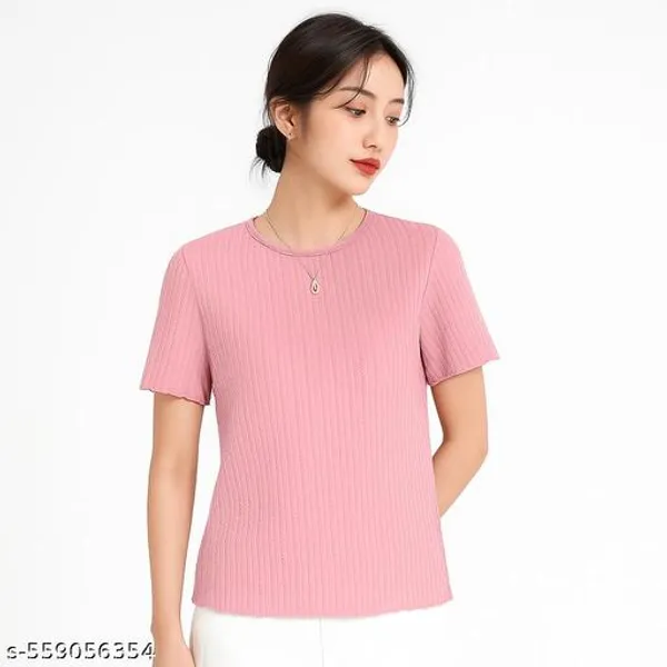 Pink_Women_Half_Sleeve_Cotton_Blend_T_Shirt