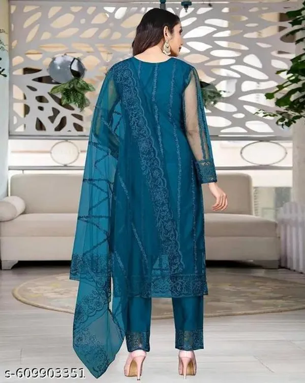 Teal_Net_Stylish_Kurta_Set_For_Women