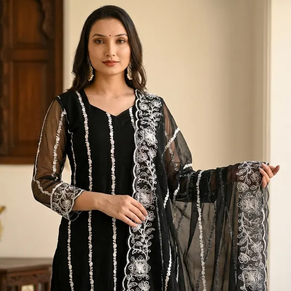 Women_Embroidered_Black_Kurta_Set_With_Dupatta