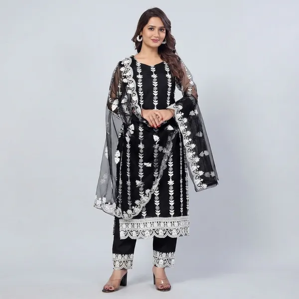 Black_Embroidered_Kurta_Set_With_Dupatta_For_Women