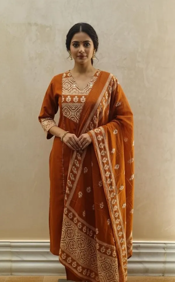 Women's_Solid_Kurta_Pant_Dupatta_Set_In_Rust_Colour