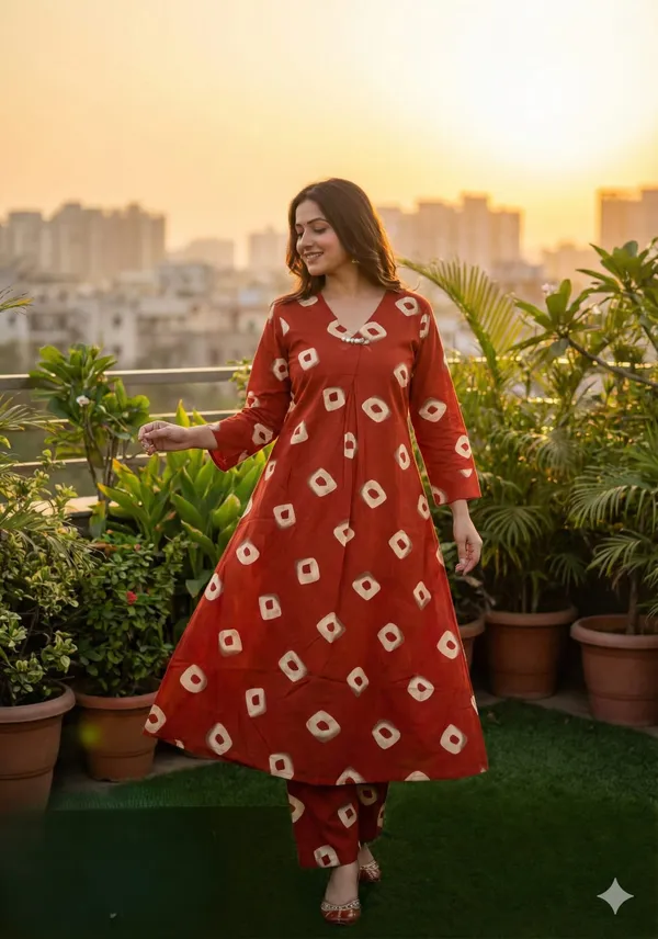 Women's_Red_Printed_Anarkali_Kurta_with_Pant_Set