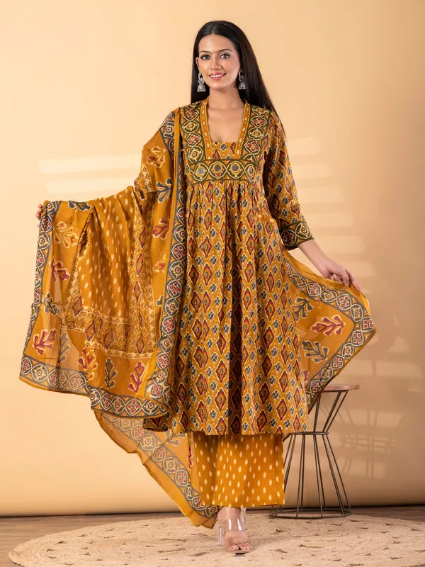 Mustard_Yellow_Ethnic_Anarkali_Kurta_Set_with_Dupatta