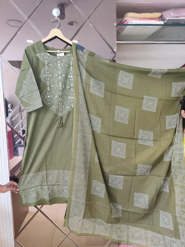 Olive_Green_Embroidered_Cotton_Kurta_Pant_Set_with_Dupatta