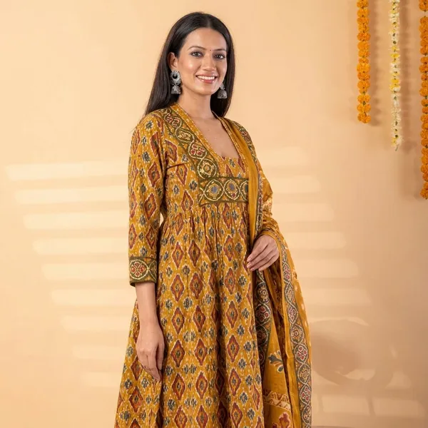 Mustard_Yellow_Ethnic_Anarkali_Kurta_Set_with_Dupatta
