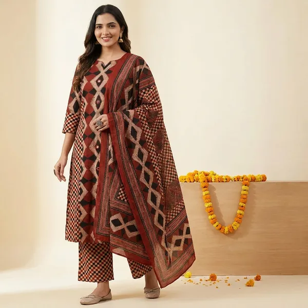 Women's_Geometric_Print_Kurta_Set_with_Dupatta_-_Maroon_and_Multi-Color