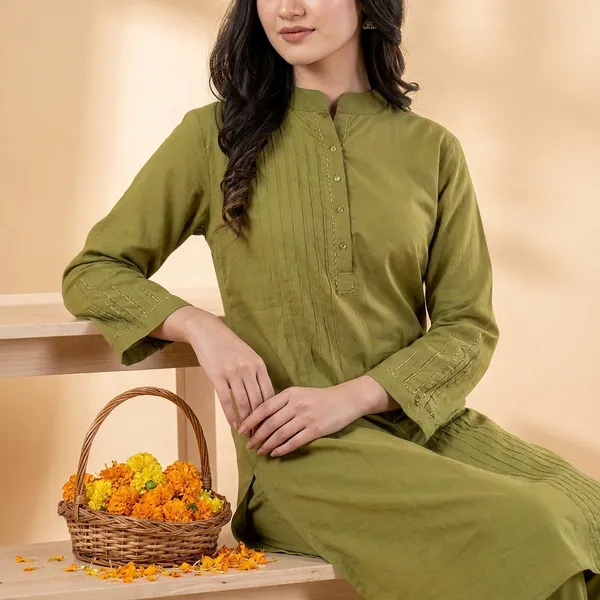 Women's_Olive_Green_Cotton_Kurta_Pajama_Set_with_Embroidered_Details
