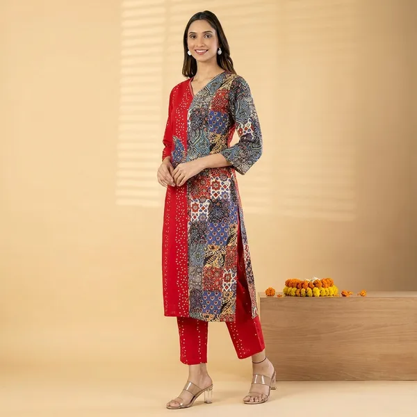 Multicolor_Ethnic_Printed_Kurti_Set_with_Pants