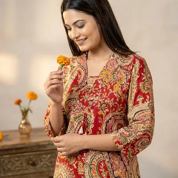 Women's_Red_&_Beige_Paisley_Print_Co-ord_Set_-_Kurta_and_Palazzo