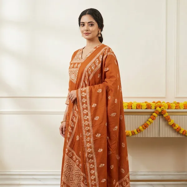 Women's_Solid_Kurta_Pant_Dupatta_Set_In_Rust_Colour