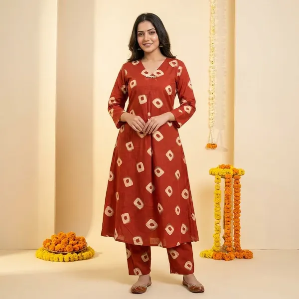 Women's_Red_Printed_Anarkali_Kurta_with_Pant_Set