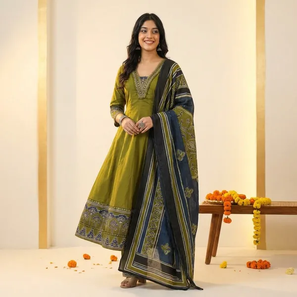 Mehendi_Green_Ethnic_Anarkali_Kurta_Set_with_Printed_Dupatta