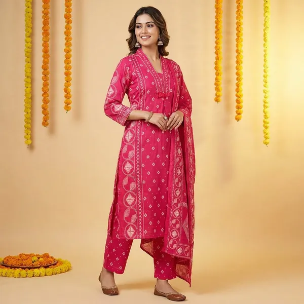 Pink_Colour_Bandhani_Print_Traditional_3Pc_Suit_With_Kurti_Pant_And_Dupatta