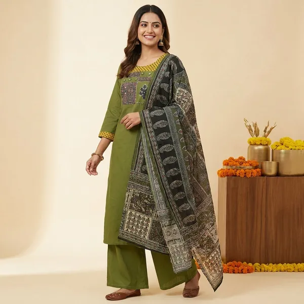 Olive_Green_Ethnic_Suit_Set_with_Embroidered_Yoke_and_Printed_Dupatta