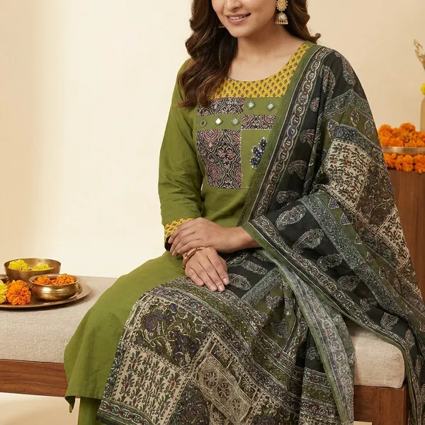 Olive_Green_Ethnic_Suit_Set_with_Embroidered_Yoke_and_Printed_Dupatta