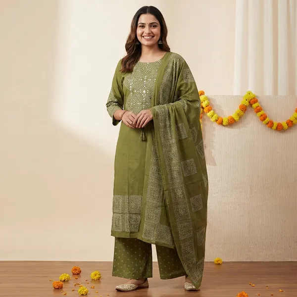 Olive_Green_Embroidered_Cotton_Kurta_Pant_Set_with_Dupatta