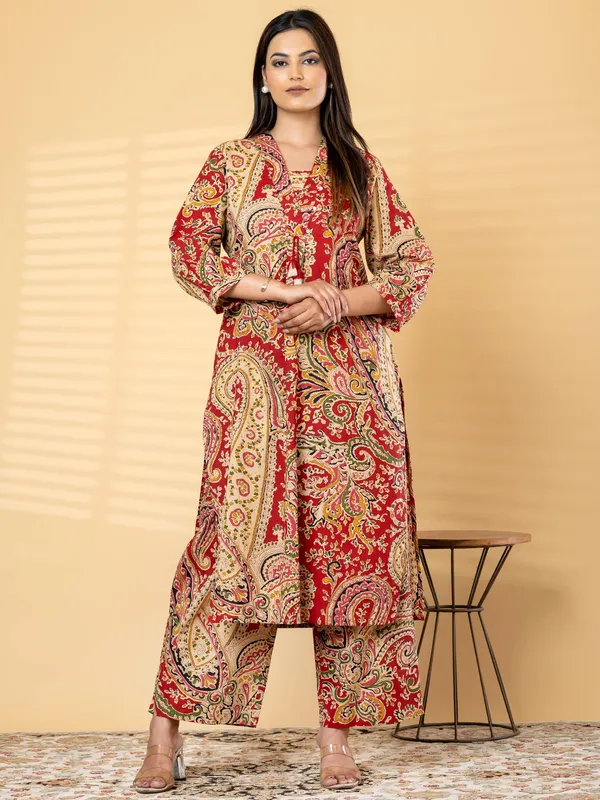 Women's_Red_&_Beige_Paisley_Print_Co-ord_Set_-_Kurta_and_Palazzo