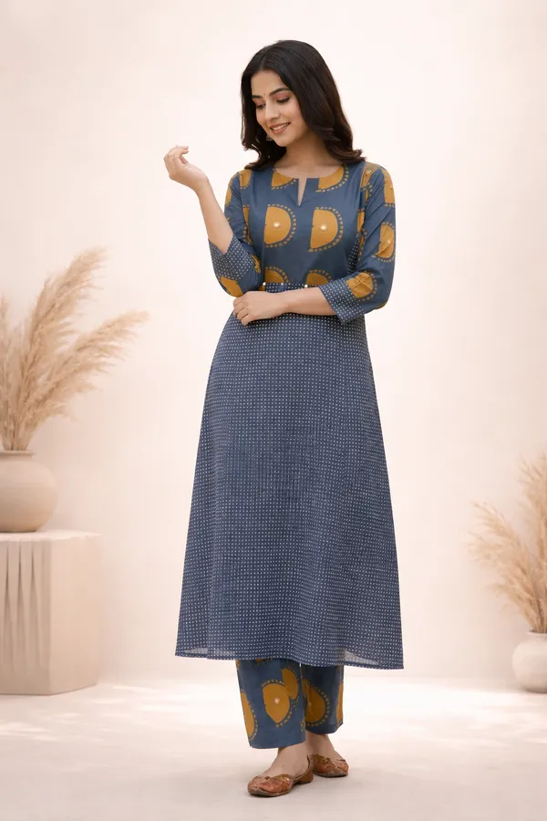 Blue_and_Mustard_Printed_Kurta_Set_with_Pants