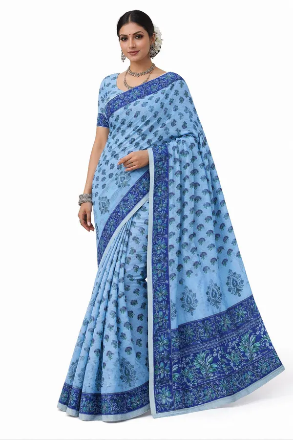 Kotadoria_Sky_Blue_Kota_Doria_Kota_Doria_Hand_Block_Print_Saree_For_Women