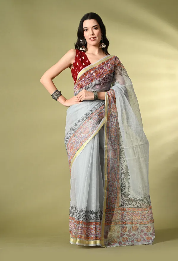 Kotadoria_Slate_Blue_Red_Cotton_Saree_For_Women