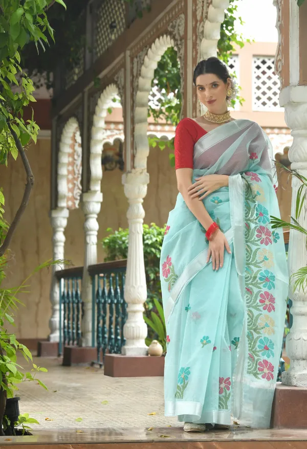Kotadoria_Ice_Blue_Cotton_Saree_For_Women