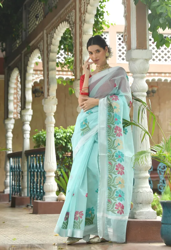 Kotadoria_Ice_Blue_Cotton_Saree_For_Women