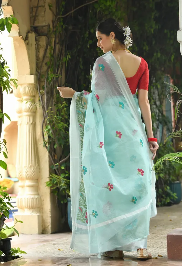 Kotadoria_Ice_Blue_Cotton_Saree_For_Women