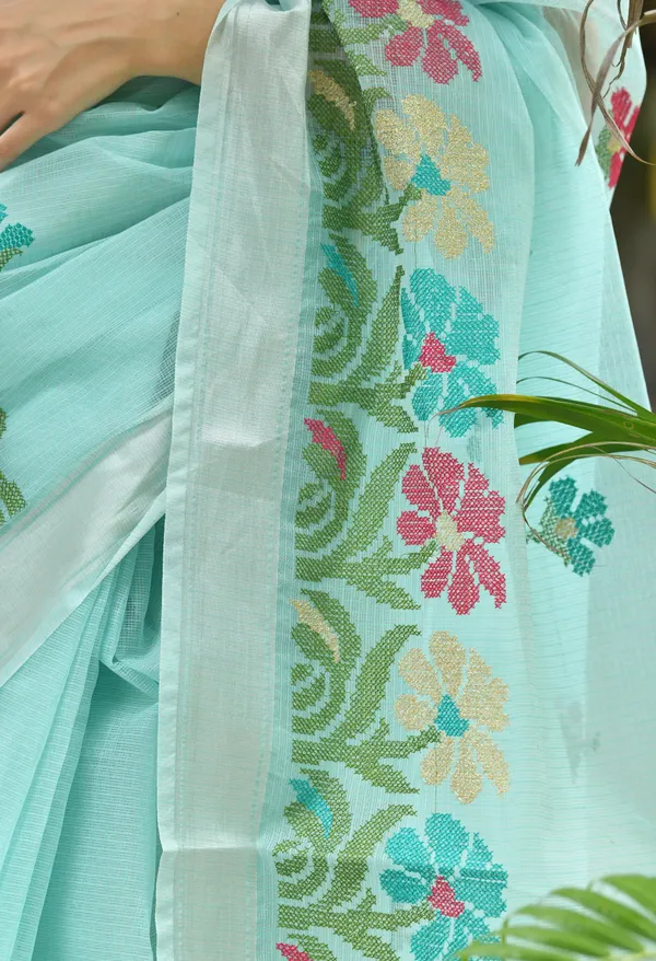 Kotadoria_Ice_Blue_Cotton_Saree_For_Women