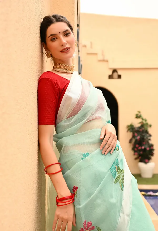 Kotadoria_Ice_Blue_Cotton_Saree_For_Women