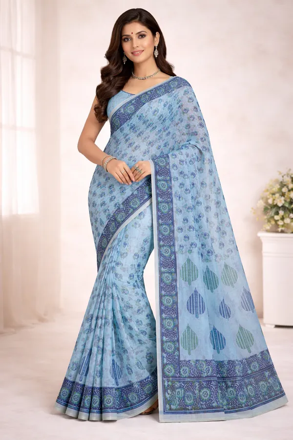Kotadoria_Sky_Blue_Cotton_Saree_For_Women