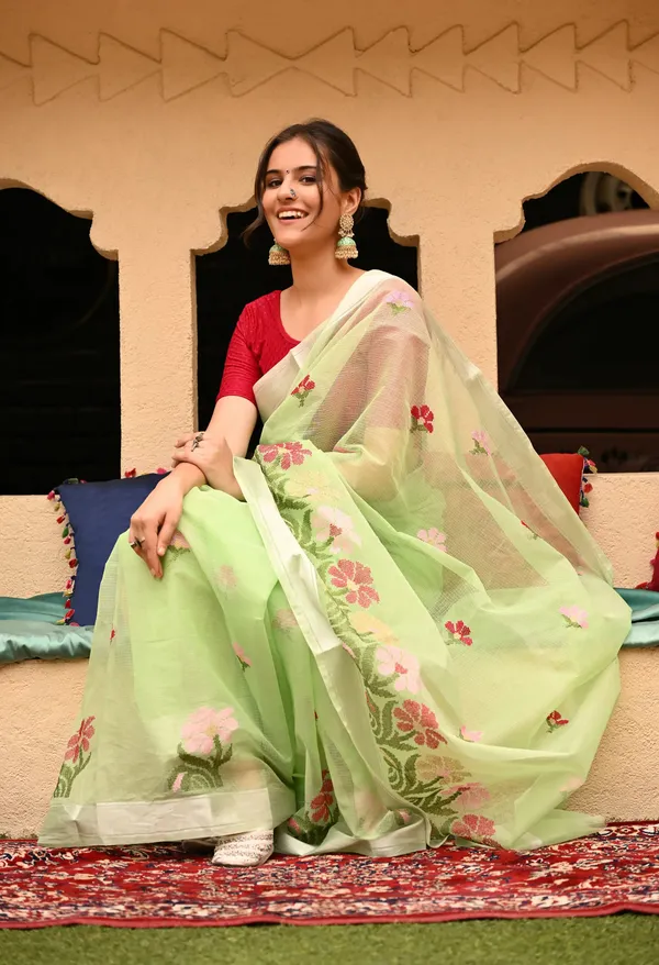 Kotadoria_Mint_Green_Kota_Doria_Cotton_Saree_For_Women