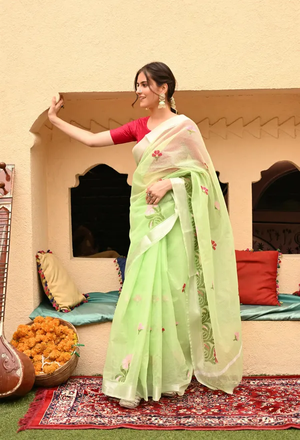 Kotadoria_Mint_Green_Kota_Doria_Cotton_Saree_For_Women
