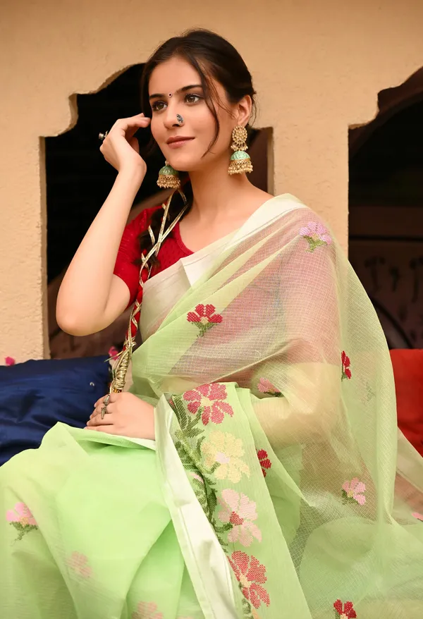 Kotadoria_Mint_Green_Kota_Doria_Cotton_Saree_For_Women