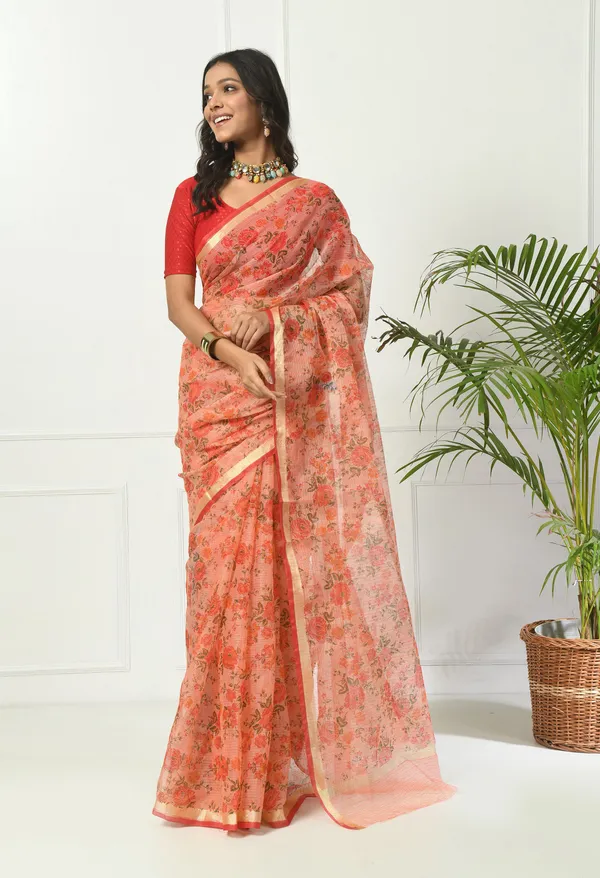 Kotadoria_Sunset_Orange_Cotton_Saree_For_Women