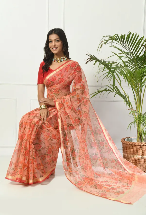 Kotadoria_Sunset_Orange_Cotton_Saree_For_Women