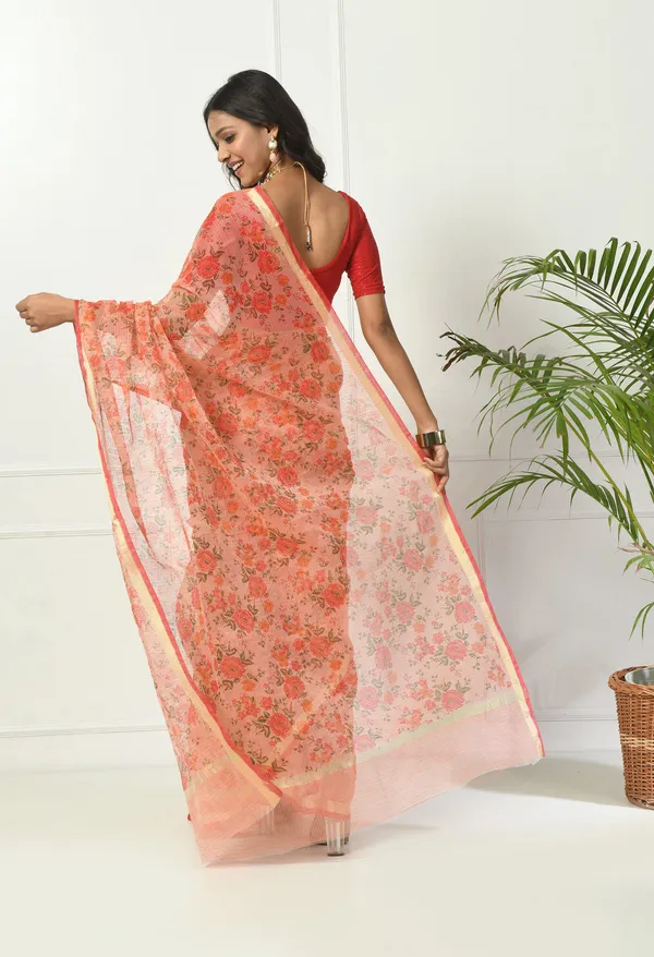 Kotadoria_Sunset_Orange_Cotton_Saree_For_Women