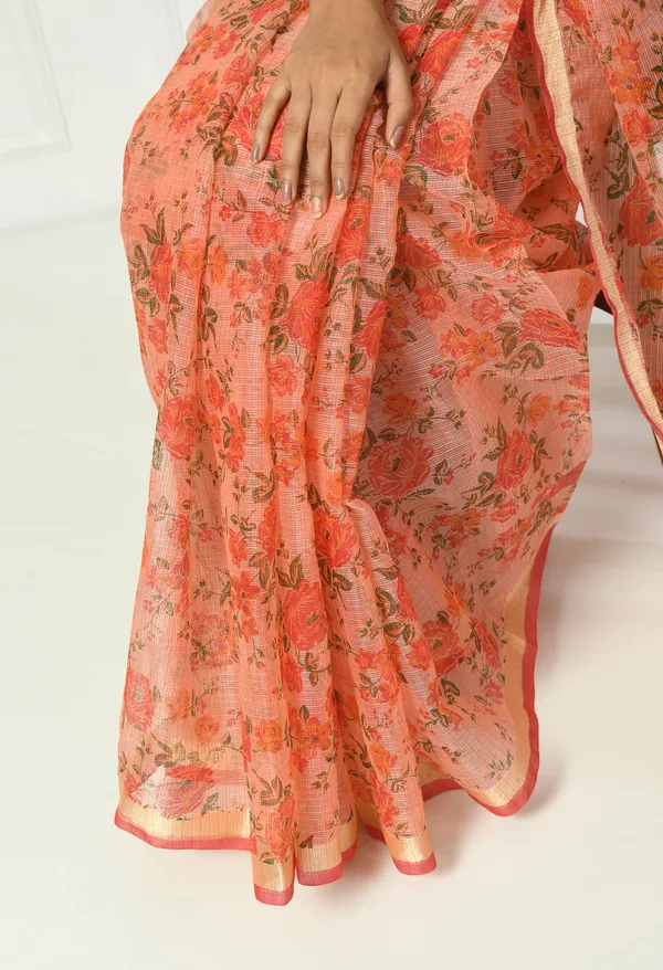 Kotadoria_Sunset_Orange_Cotton_Saree_For_Women
