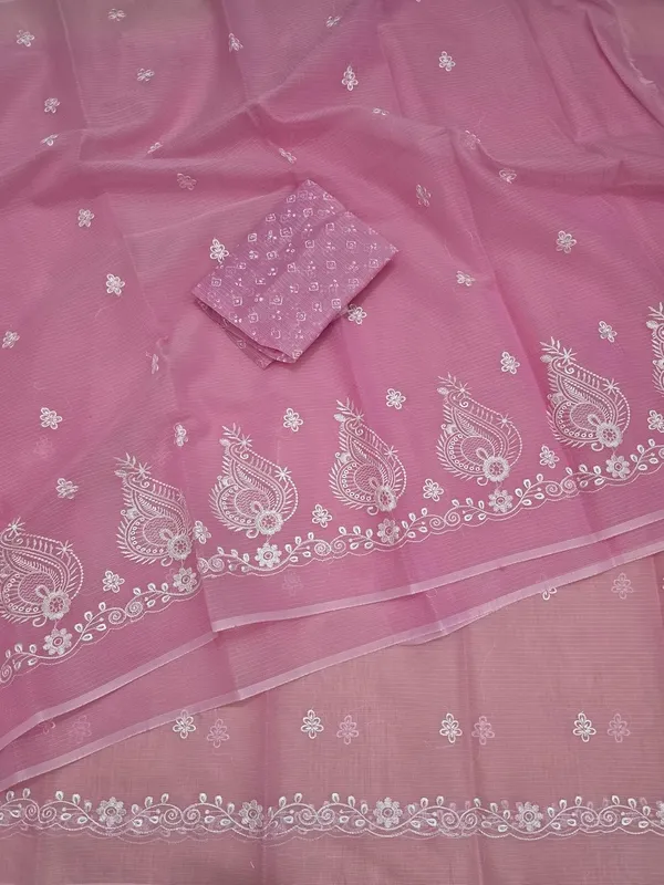 Kotadoria_Pink_Kota_Doria_Pure_Cotton_Chikankari_Saree_For_Women