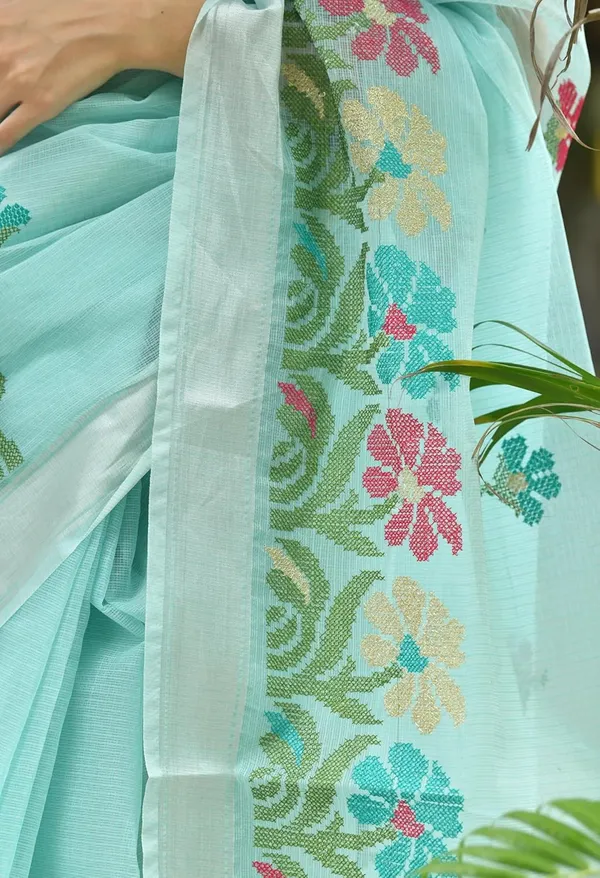 Kotadoria_Light_Blue_Kota_Doria_Pure_Cotton_Chikankari_Saree_For_Women